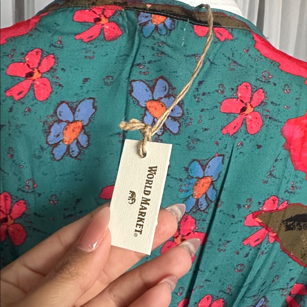 Boho Kimono Style Sleeves Floral Multicolor Long Dress - Picture 8 of 9